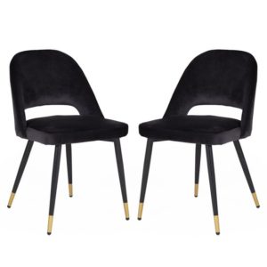 Brietta Black Velvet Dining Chairs With Black Legs In Pair