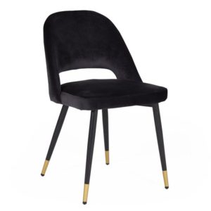 Brietta Velvet Dining Chair In Black With Black Metal Legs