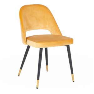 Brietta Velvet Dining Chair In Mustard With Black Metal Legs