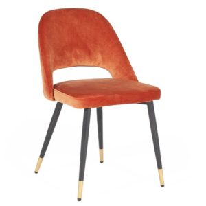 Brietta Velvet Dining Chair In Rust With Black Metal Legs