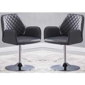 Bucketeer Grey Faux Leather Dining Chairs In Pair