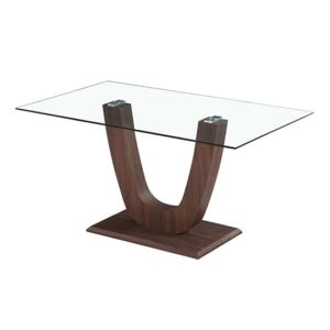 Calliroe Clear Glass Dining Table In Walnut