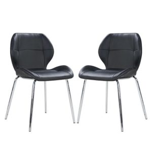 Darcy Dining Chair In Black Faux Leather in A Pair