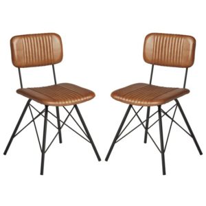 Dinas Light Tan Genuine Leather Dining Chairs In Pair