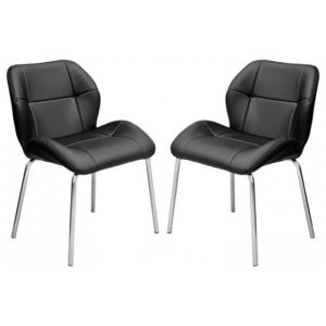 Dinky Bistro Black Faux Leather Dining Chairs In Pair