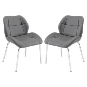 Dinky Bistro Grey Faux Leather Dining Chairs In Pair