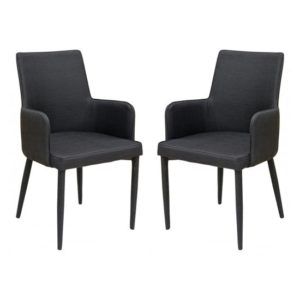 Divina Black Fabric Upholstered Carver Dining Chairs In Pair