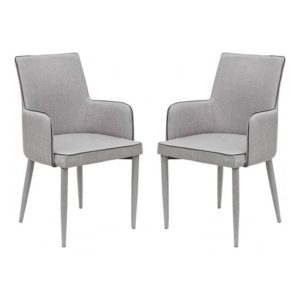 Divina Grey Fabric Upholstered Carver Dining Chairs In Pair