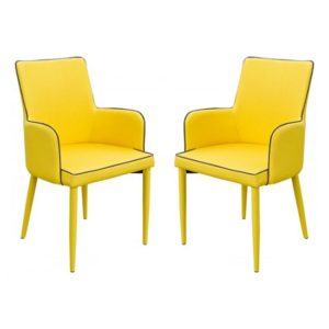 Divina Yellow Fabric Upholstered Carver Dining Chairs In Pair