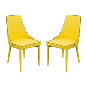 Divina Yellow Fabric Upholstered Dining Chairs In Pair