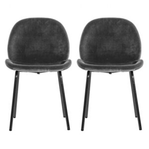 Flanaven Dark Grey Velvet Dining Chairs In A Pair