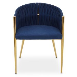 Gdynia Fabric Dining Chair In Blue With Woven Back