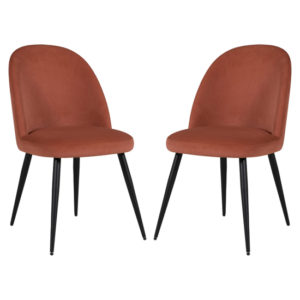 Glynis Coral Velvet Dining Chairs With Black Legs In Pair