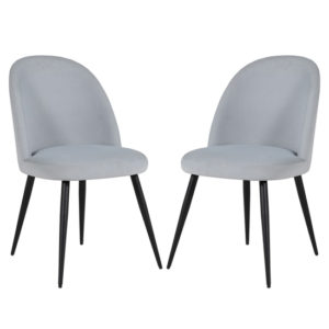 Glynis Silver Velvet Dining Chairs With Black Legs In Pair