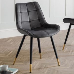 Hadas Velvet Dining Chair In Grey With Black Metal Legs