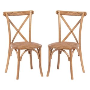 Hapron Cross Back Light Oak Wooden Dining Chairs In Pair