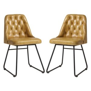 Hayton Vintage Gold Genuine Leather Dining Chairs In Pair