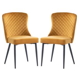 Helmi Antique Gold Velvet Dining Chair With Black Legs In Pair