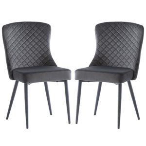 Helmi Graphite Velvet Dining Chairs With Black Legs In Pair