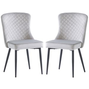 Helmi Silver Velvet Dining Chairs With Black Legs In Pair