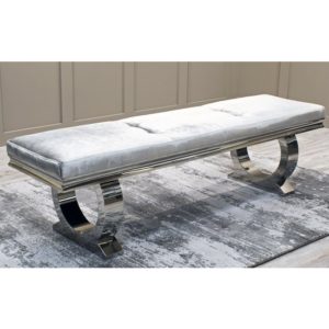 Kesley Velvet Upholstered Dining Bench In Pewter