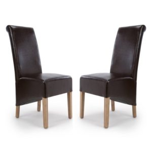 Kyoto Roll Back Bonded Leather Brown Dining Chairs In Pair