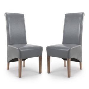 Kyoto Roll Back Bonded Leather Grey Dining Chairs In Pair