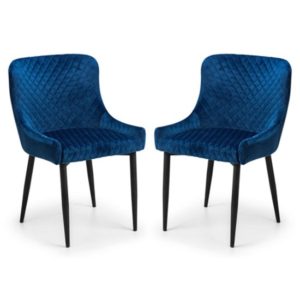 Lakia Blue Velvet Dining Chairs With Black Legs In Pair