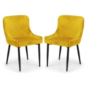 Lakia Mustard Velvet Dining Chairs With Black Legs In Pair