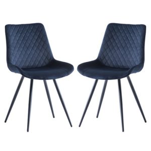 Maija Deep Blue Velvet Dining Chairs With Black Legs In Pair