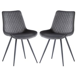 Maija Graphite Velvet Dining Chairs With Black Legs In Pair