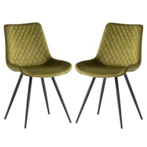 Maija Olive Velvet Dining Chairs With Black Legs In Pair