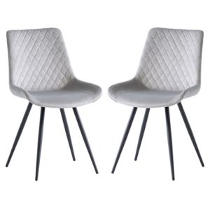 Maija Silver Velvet Dining Chairs With Black Legs In Pair