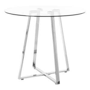 Metairie Round Clear Glass Top Dining Table With Chrome Base