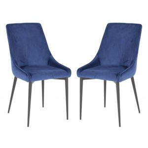 Plympton Navy Velvet Dining Chairs In Pair