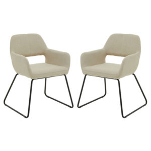 Porrima Natural Fabric Dining Chairs With Black Base In A Pair