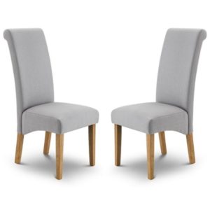 Ramos Shale Grey Linen Fabric Dining Chair In Pair