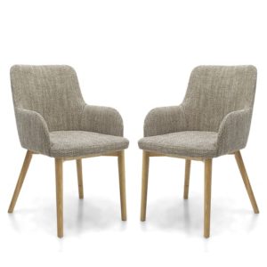 Saratov Tweed Oatmeal Fabric Dining Chairs In A Pair