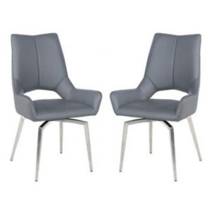 Scissett Grey White Faux Leather Dining Chairs In Pair