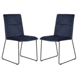 Soren Blue Velvet Dining Chairs With Black Legs In Pair