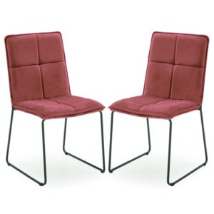 Soren Blush Velvet Dining Chairs With Black Legs In Pair