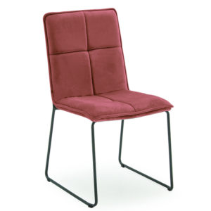 Soren Velvet Dining Chair In Blush With Black Metal Legs