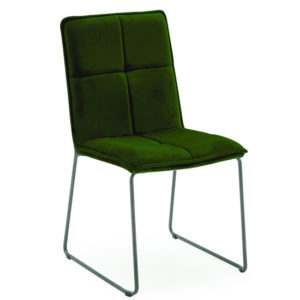 Soren Velvet Dining Chair In Green With Black Metal Legs