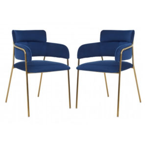 Tamzo Blue Velvet Dining Chairs And Gold Legs In Pair