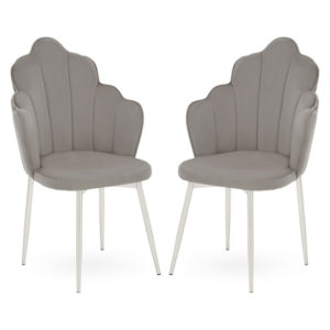 Tania Grey Velvet Dining Chairs With Chrome Legs In A Pair