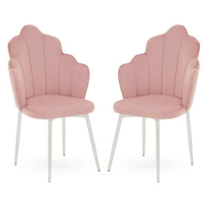 Tania Pink Velvet Dining Chairs With Chrome Legs In A Pair