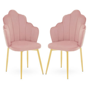 Tania Pink Velvet Dining Chairs With Gold Legs In A Pair