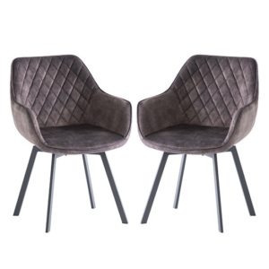 Viha Swivel Graphite Velvet Dining Chairs In Pair