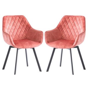 Viha Swivel Pink Velvet Dining Chairs In Pair