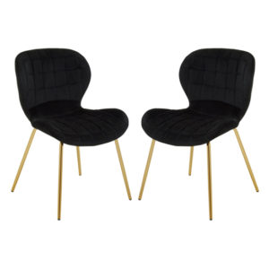 Warden Black Velvet Dining Chairs With Gold Legs In A Pair